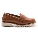 Sapato Mocassim Feminino Luma Couro Legítimo Salto Baixo Caramelo