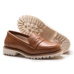 Sapato Mocassim Feminino Luma Couro Legítimo Salto Baixo Caramelo