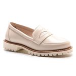 Sapato Mocassim Feminino Luma Couro Legítimo Salto Baixo Off White