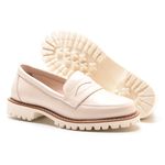 Sapato Mocassim Feminino Luma Couro Legítimo Salto Baixo Off White