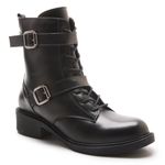 Coturno Feminino Kaena Cano Médio Botinha Em Couro Legítimo Com Zíper - Preto 