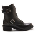 Coturno Feminino Kaena Cano Médio Botinha Em Couro Legítimo Com Zíper - Preto 