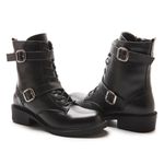 Coturno Feminino Kaena Cano Médio Botinha Em Couro Legítimo Com Zíper - Preto 