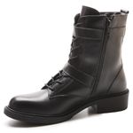 Coturno Feminino Kaena Cano Médio Botinha Em Couro Legítimo Com Zíper - Preto 