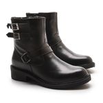 Coturno Feminino Safi Cano Baixo Botinha Em Couro Legítimo Com Zíper - Preto