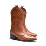 Bota Feminina Texana Country Em Couro Legitimo Cano Alto - Caramelo