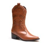 Bota Feminina Texana Country Em Couro Legitimo Cano Alto - Caramelo