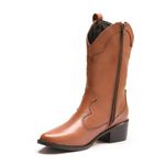 Bota Feminina Texana Country Em Couro Legitimo Cano Alto - Caramelo