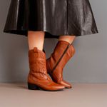 Bota Feminina Texana Country Em Couro Legitimo Cano Alto - Caramelo
