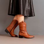 Bota Feminina Texana Country Em Couro Legitimo Cano Alto - Caramelo