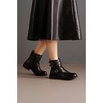 Coturno Feminino Safi Cano Baixo Botinha Em Couro Legítimo Com Zíper - Preto