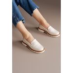 Sapato Mocassim Feminino Luma Couro Legítimo Salto Baixo Off White