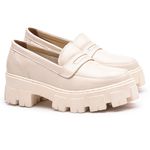 Sapato Mocassim Feminino Tratorado Em Couro Legítimo Off White