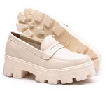 Sapato Mocassim Feminino Tratorado Em Couro Legítimo Off White