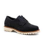 Sapato Mocassim Feminino Oxford Cora Em Couro Legítimo Camurça Marinho