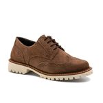 Sapato Mocassim Feminino Oxford Cora Em Couro Legítimo Camurça Conhaque