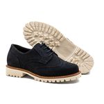 Sapato Mocassim Feminino Oxford Cora Em Couro Legítimo Camurça Marinho