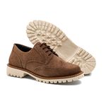 Sapato Mocassim Feminino Oxford Cora Em Couro Legítimo Camurça Conhaque