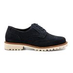 Sapato Mocassim Feminino Oxford Cora Em Couro Legítimo Camurça Marinho