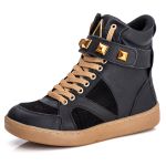 Tênis Confort Sneaker Unissex Couro Legitimo Preto com Ocre