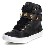 Tênis Sneaker Feminino Couro Legitimo Preto Calçado Fitness