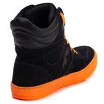 Tênis Sneaker Unissex Couro Legitimo Preto Camuflado Com laranja Neon