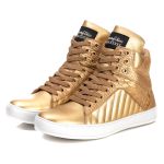 Tênis Sneaker Feminino Couro Legitimo Dourado Calçado Fitness