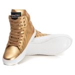 Tênis Sneaker Feminino Couro Legitimo Dourado Calçado Fitness