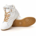 Tênis Sneaker Unissex Couro Legitimo Branco Dourado Calçado Fitness