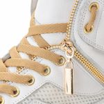 Tênis Sneaker Unissex Couro Legitimo Branco Dourado Calçado Fitness