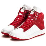 Tênis Sneaker Feminino Couro Legitimo Branco Vermelho Calçado Fitness