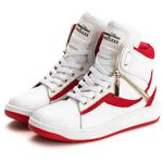 Tênis Sneaker Unissex Couro Legitimo Branco Vermelho Calçado Fitness