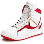 Tênis Sneaker Unissex Couro Legitimo Branco Vermelho Calçado Fitness