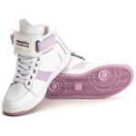 Tênis Sneaker Unissex Couro Legitimo Branco Lilás Calçado Fitness