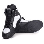 Tênis Sneaker Couro Legitimo Preto e Branco Calçado Fitness