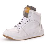 Tênis Sneaker Unissex Couro Legitimo Off-White Cinza Street Cano Médio