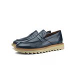 Sapato Loafer Tratorado Confort Couro Marinho M0181