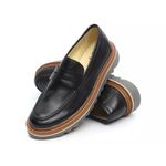 Sapato Loafer Tratorado Confort Couro Preto