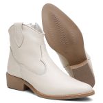 Bota Feminina Western Couro Cano Curto Marfim