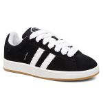 Tênis Feminino Casual Preto com Branco Estilo Skatista Retrô em Couro