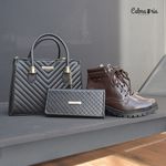 Kit Coturno Café, Bolsa Média e Carteira Metalassê Preta 