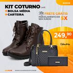 Kit Coturno Café, Bolsa Média e Carteira Metalassê Preta 