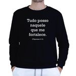 Moletom Gola Careca Preto Unissex - Texto Bíblico.