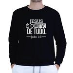 Moletom Gola Careca Preto Unissex - Texto Bíblico.