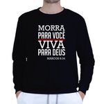 Moletom Gola Careca Preto Unissex - Texto Bíblico.