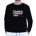 Moletom Gola Careca Preto Unissex - Texto Bíblico.