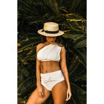 TOP DRAPEADO OMBRO SÓ TEXTURA OFF WHITE E CALCINHA HOT PANTS DRAPEADA MADEPÉROLA TEXTURA OFF WHITE