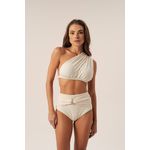 TOP DRAPEADO OMBRO SÓ TEXTURA OFF WHITE E CALCINHA HOT PANTS DRAPEADA MADEPÉROLA TEXTURA OFF WHITE