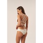 TOP FRENTE ÚNICA DRAPEADO COSTAS TRANÇADA TEXTURA OFF WHITE E CALCINHA BORBOLETA TEXTURA OFF WHITE
