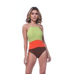 MAIÔ CROPPED TRICOLOR VERDE/MARROM/LARANJA